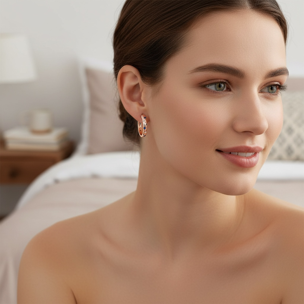 Rose Gold Blue Star Huggie Hoop Earrings | Celestial Starburst Hoops | Dainty Minimalistic Star Jewelry