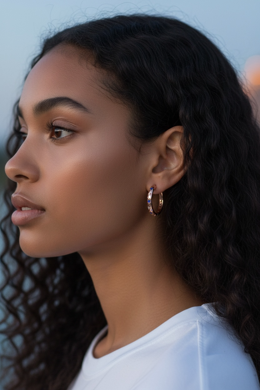 Rose Gold Blue Star Huggie Hoop Earrings | Celestial Starburst Hoops | Dainty Minimalistic Star Jewelry