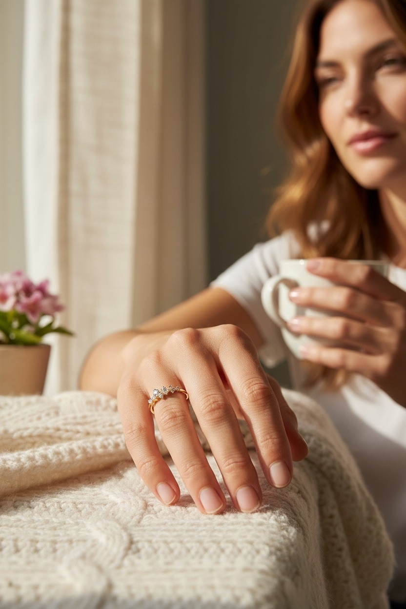 Cluster Ring – Scatter Diamond Band, Thin Moissanite Engagement Ring, Dainty Stacking Promise Jewelry