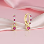 Heart Drop Huggie Earrings • 18K Gold Sterling Silver, CZ