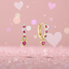 Heart Drop Huggie Earrings • 18K Gold Sterling Silver, CZ