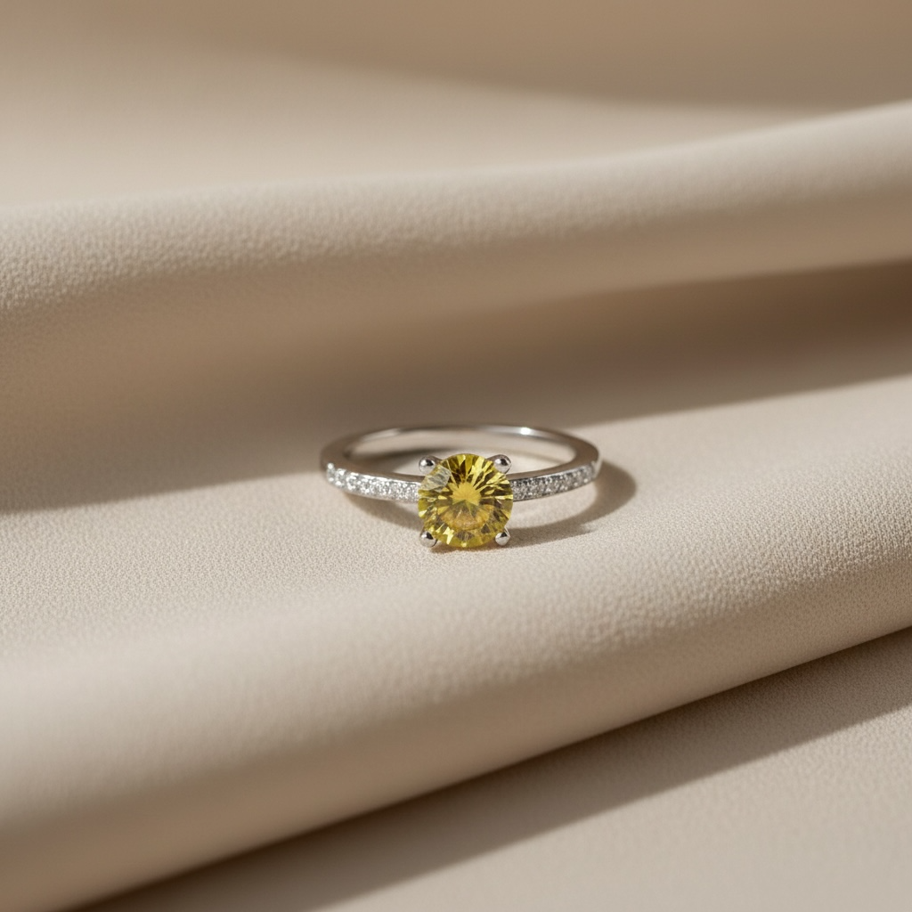 Citrine Solitaire Ring – Yellow Gemstone Promise Ring in Sterling Silver, November Birthstone, Cocktail Ring, Minimalist Handmade Jewelry