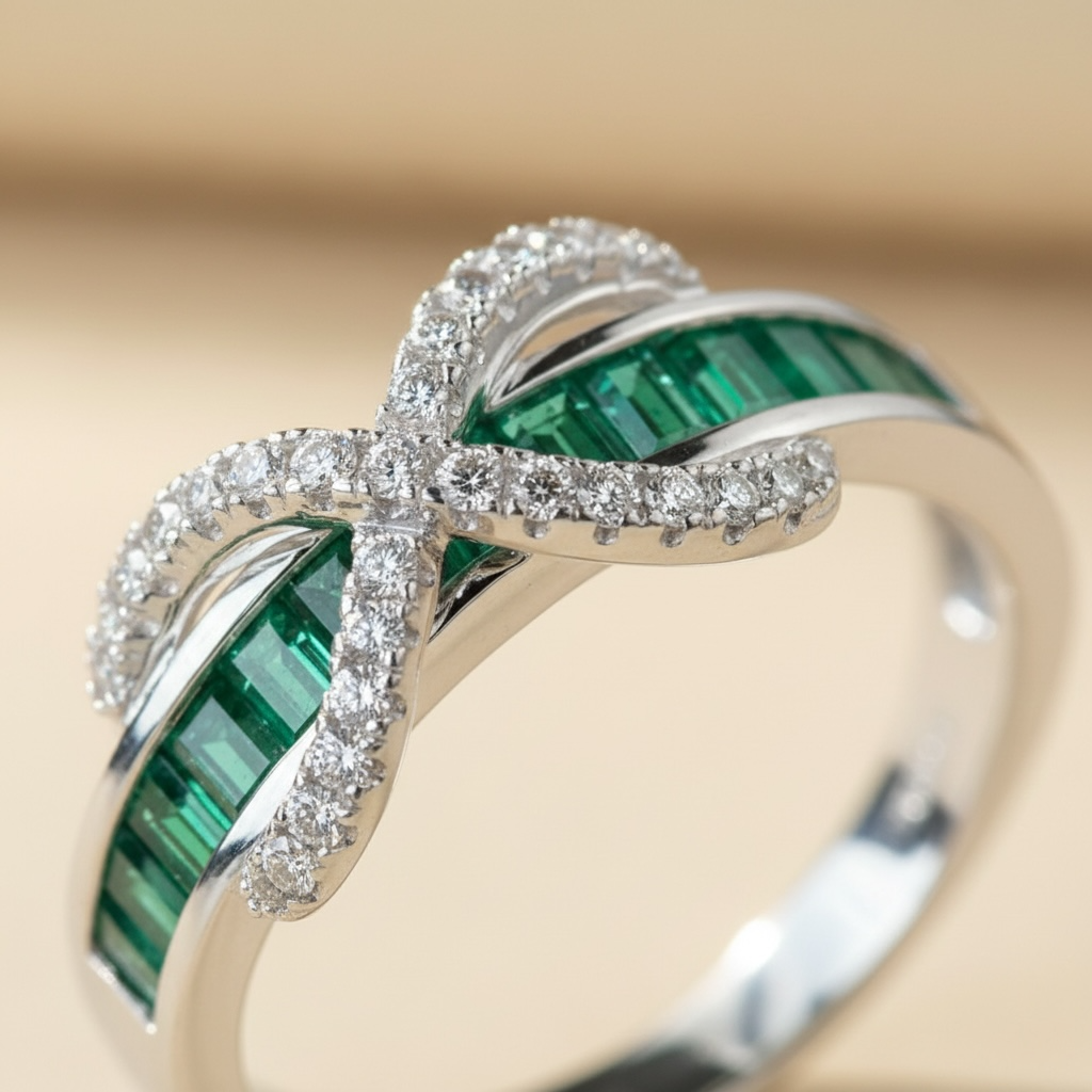 Emerald Baguette Cut Eternity Ring with Infinity Sign by Stella Amoré