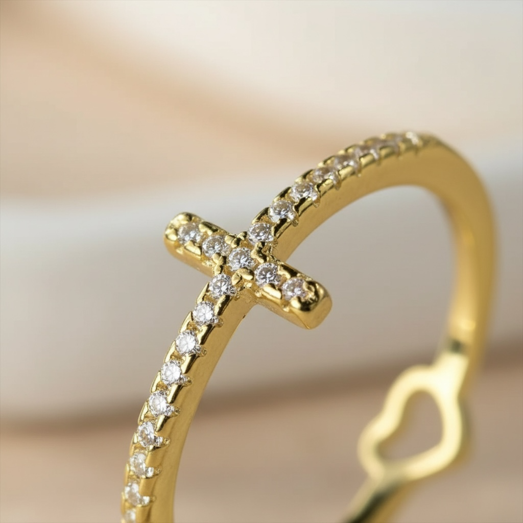 Tiny Cross Ring • Gold or Silver Band • Minimalist Faith Ring • Dainty Christian Jewelry • Thin CZ Cross • Everyday Protective Ring