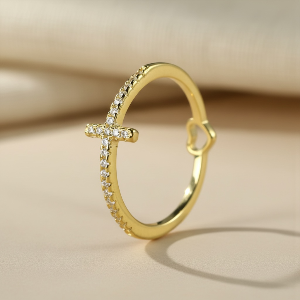 Tiny Cross Ring • Gold or Silver Band • Minimalist Faith Ring • Dainty Christian Jewelry • Thin CZ Cross • Everyday Protective Ring