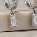 Starburst Huggie Hoops with Baguette Drop • Gold & Silver 925 • Hypoallergenic CZ Earrings