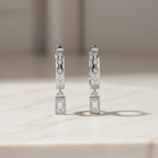 Starburst Huggie Hoops with Baguette Drop • Gold & Silver 925 • Hypoallergenic CZ Earrings