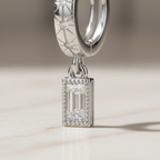 Starburst Huggie Hoops with Baguette Drop • Gold & Silver 925 • Hypoallergenic CZ Earrings