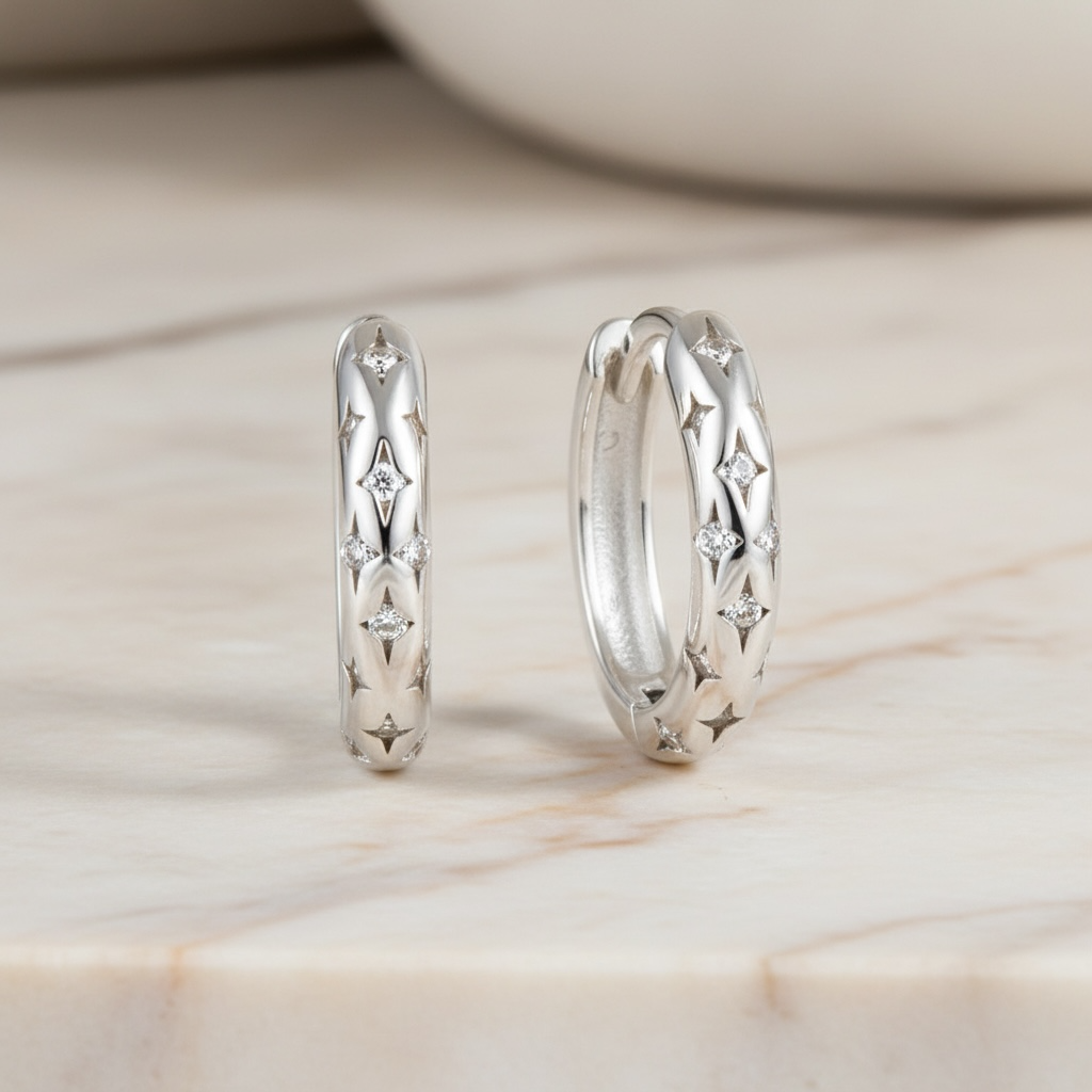 Tiny Star Huggies | Gold Star Huggie Hoop Earrings with CZ | Dainty Celestial Everyday Hoops