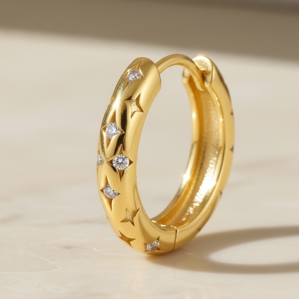 Tiny Star Huggies | Gold Star Huggie Hoop Earrings with CZ | Dainty Celestial Everyday Hoops