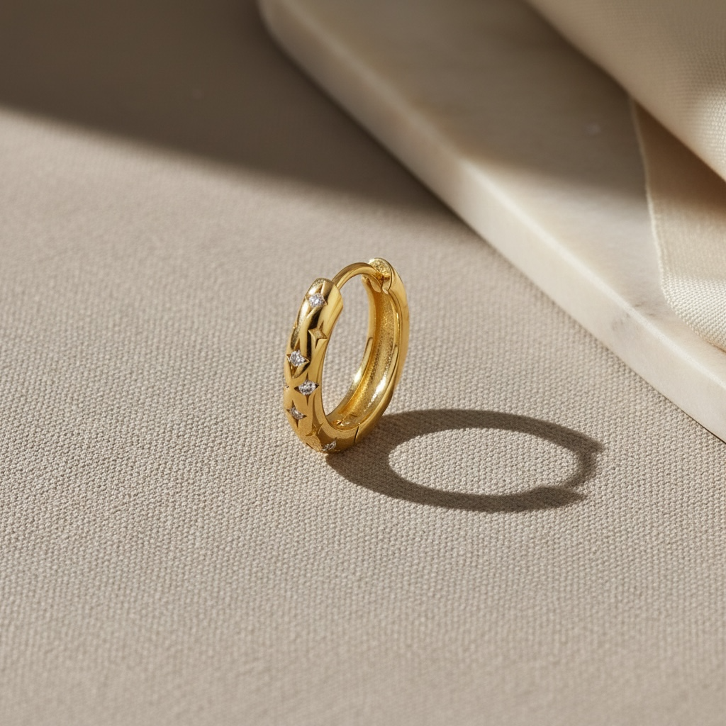 Tiny Star Huggies | Gold Star Huggie Hoop Earrings with CZ | Dainty Celestial Everyday Hoops