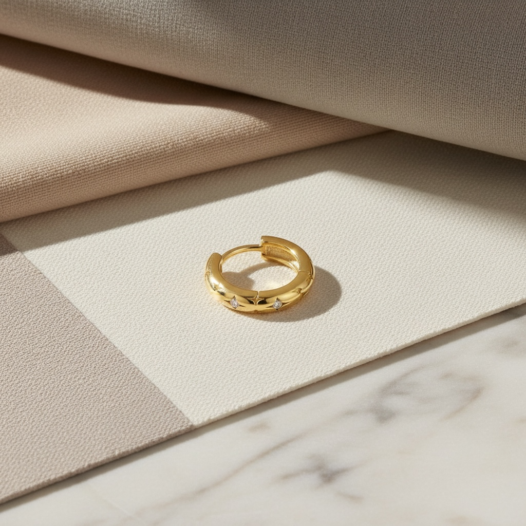 Tiny Star Huggies | Gold Star Huggie Hoop Earrings with CZ | Dainty Celestial Everyday Hoops