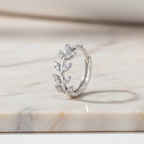 Silver Leaf Huggie Earrings | CZ Leaf Hoop Earrings in Sterling Silver | Dainty Nature-Inspired Jewelry