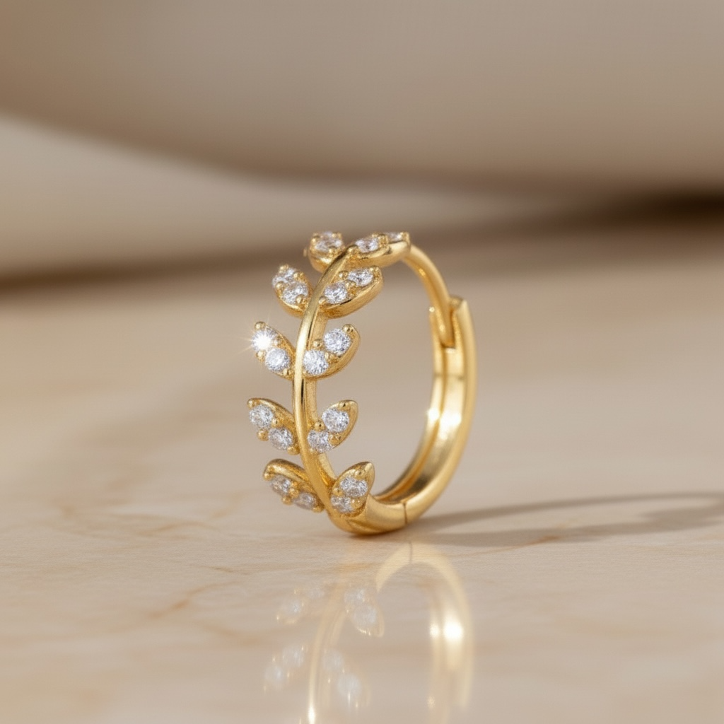 Silver Leaf Huggie Earrings | CZ Leaf Hoop Earrings in Sterling Silver | Dainty Nature-Inspired Jewelry