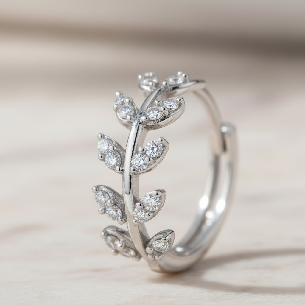 Silver Leaf Huggie Earrings | CZ Leaf Hoop Earrings in Sterling Silver | Dainty Nature-Inspired Jewelry