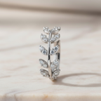 Silver Leaf Huggie Earrings | CZ Leaf Hoop Earrings in Sterling Silver | Dainty Nature-Inspired Jewelry