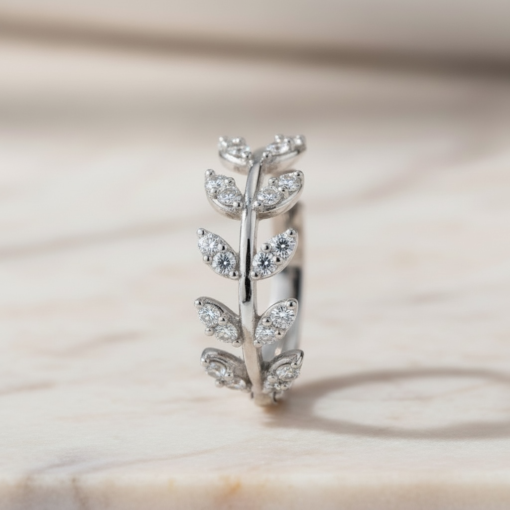 Silver Leaf Huggie Earrings | CZ Leaf Hoop Earrings in Sterling Silver | Dainty Nature-Inspired Jewelry