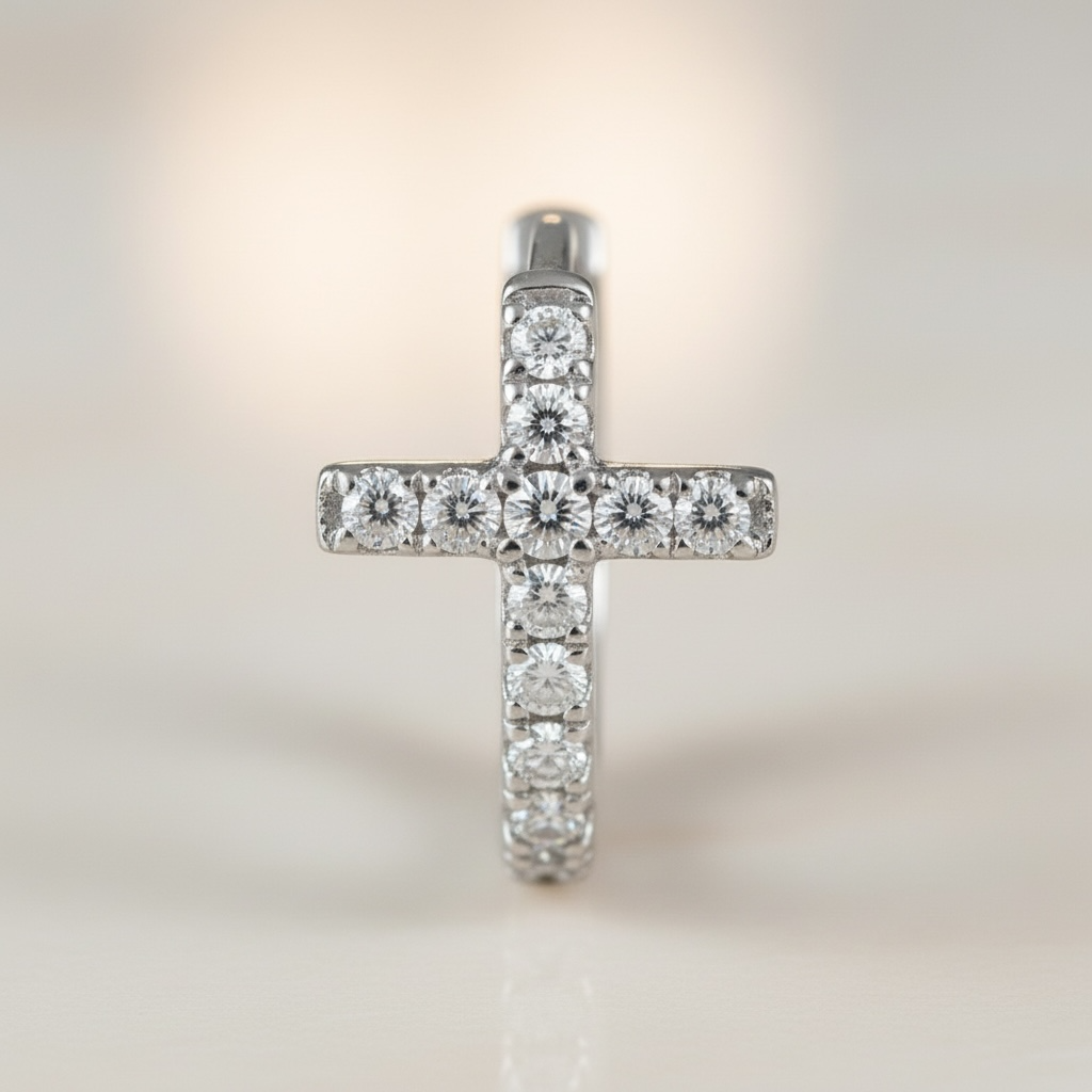 Diamond Cross Huggie Hoop Earrings • Gold or Silver • Small Hypoallergenic Hoops • Tiny CZ Earrings for Women