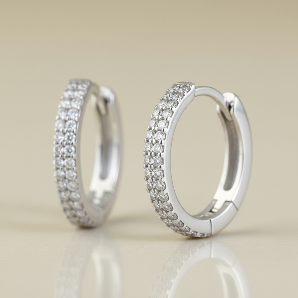 Pavé Huggie Hoop Earrings | Small Gold & Silver Hoops in Sterling Silver | CZ Diamond Huggies | Tiny Minimalist Everyday Hoops