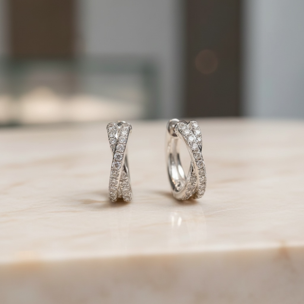 Criss Cross CZ Huggie Hoop Earrings | Sterling Silver or 18K Gold | Dainty Everyday Hoops