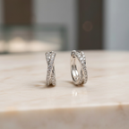 Criss Cross CZ Huggie Hoop Earrings | Sterling Silver or 18K Gold | Dainty Everyday Hoops