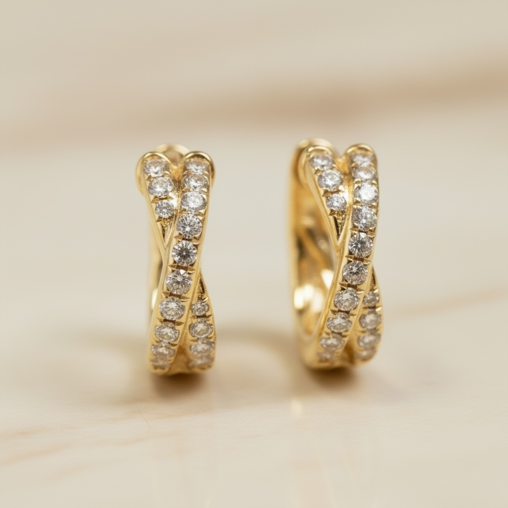 Criss Cross CZ Huggie Hoop Earrings | Sterling Silver or 18K Gold | Dainty Everyday Hoops