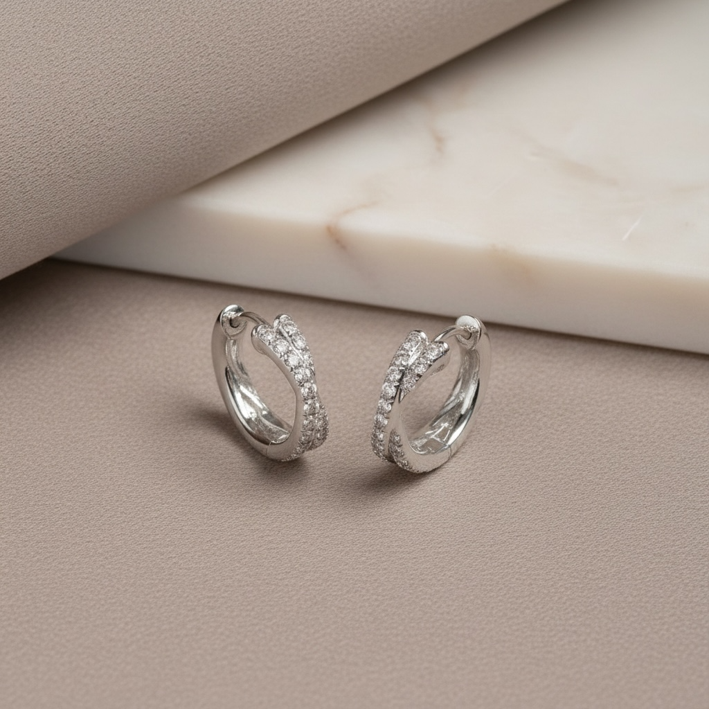 Criss Cross CZ Huggie Hoop Earrings | Sterling Silver or 18K Gold | Dainty Everyday Hoops