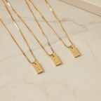 Initial Tag Necklace | Gold Engraved Letter Necklace | Dainty Initial Bar Necklace | Personalized Minimalist Jewelry Gift