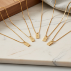 Initial Tag Necklace | Gold Engraved Letter Necklace | Dainty Initial Bar Necklace | Personalized Minimalist Jewelry Gift