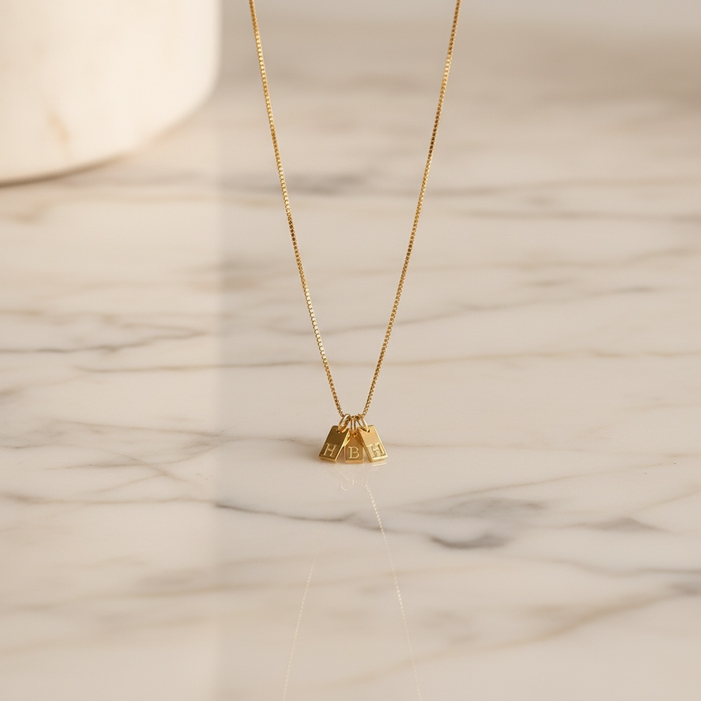 Initial Tag Necklace | Gold Engraved Letter Necklace | Dainty Initial Bar Necklace | Personalized Minimalist Jewelry Gift