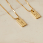 Initial Tag Necklace | Gold Engraved Letter Necklace | Dainty Initial Bar Necklace | Personalized Minimalist Jewelry Gift
