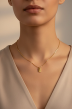 Initial Tag Necklace | Gold Engraved Letter Necklace | Dainty Initial Bar Necklace | Personalized Minimalist Jewelry Gift