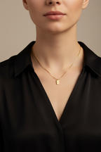 Initial Tag Necklace | Gold Engraved Letter Necklace | Dainty Initial Bar Necklace | Personalized Minimalist Jewelry Gift