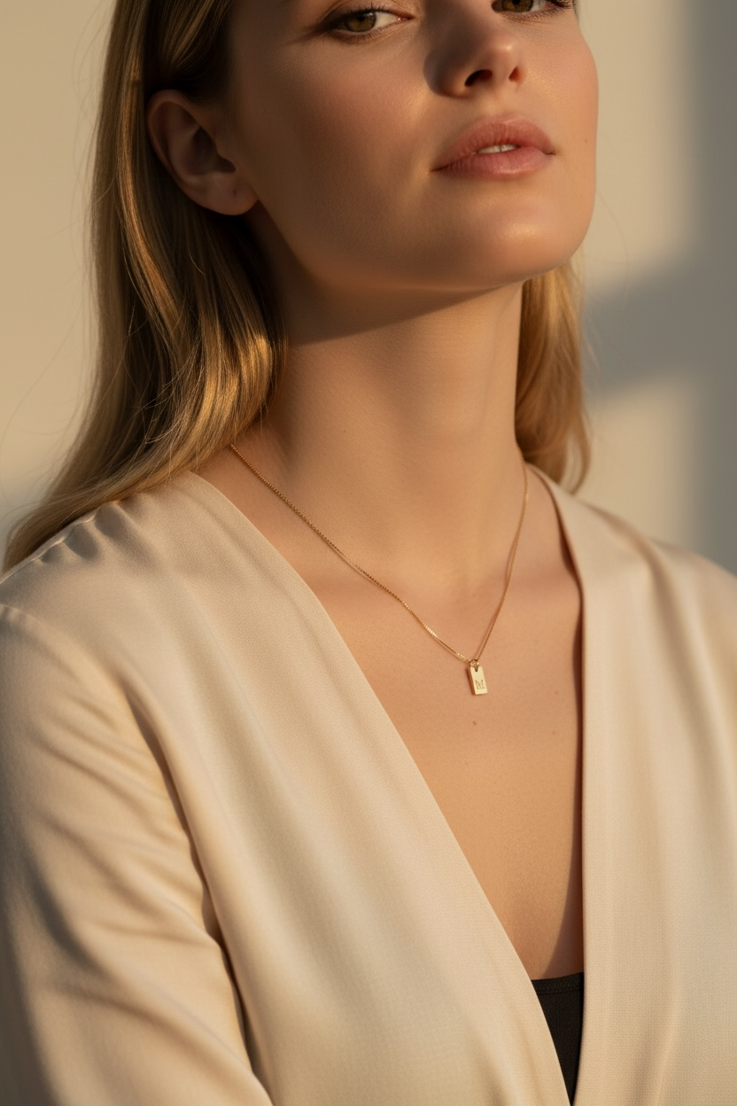 Initial Tag Necklace | Gold Engraved Letter Necklace | Dainty Initial Bar Necklace | Personalized Minimalist Jewelry Gift