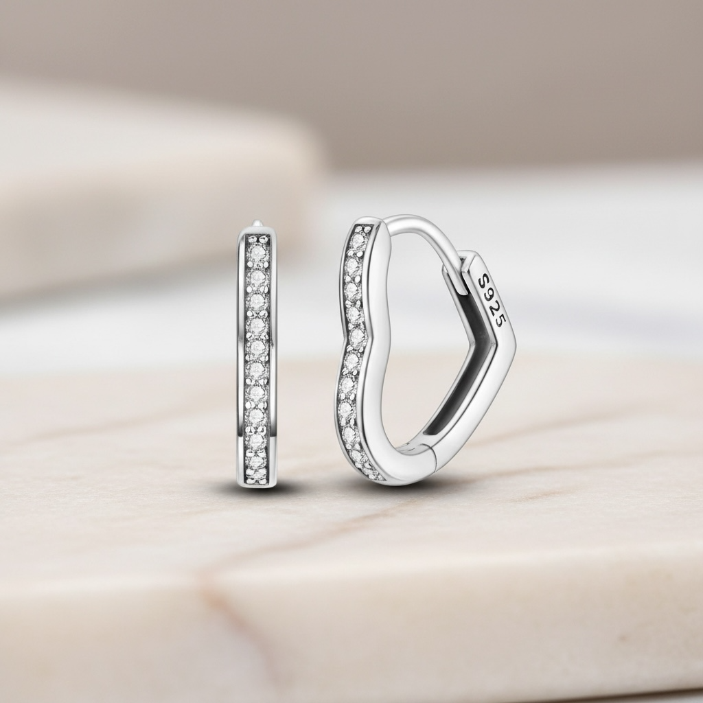 Dainty Heart Huggie Hoop Earrings | Gold & Silver Pavé Heart Huggies in Sterling Silver | CZ Heart Hoops | Tiny Everyday Jewelry