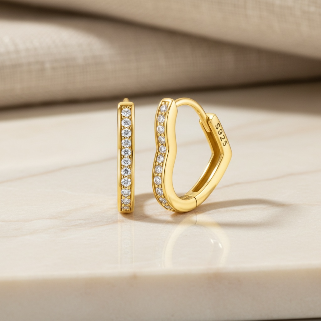 Dainty Heart Huggie Hoop Earrings | Gold & Silver Pavé Heart Huggies in Sterling Silver | CZ Heart Hoops | Tiny Everyday Jewelry