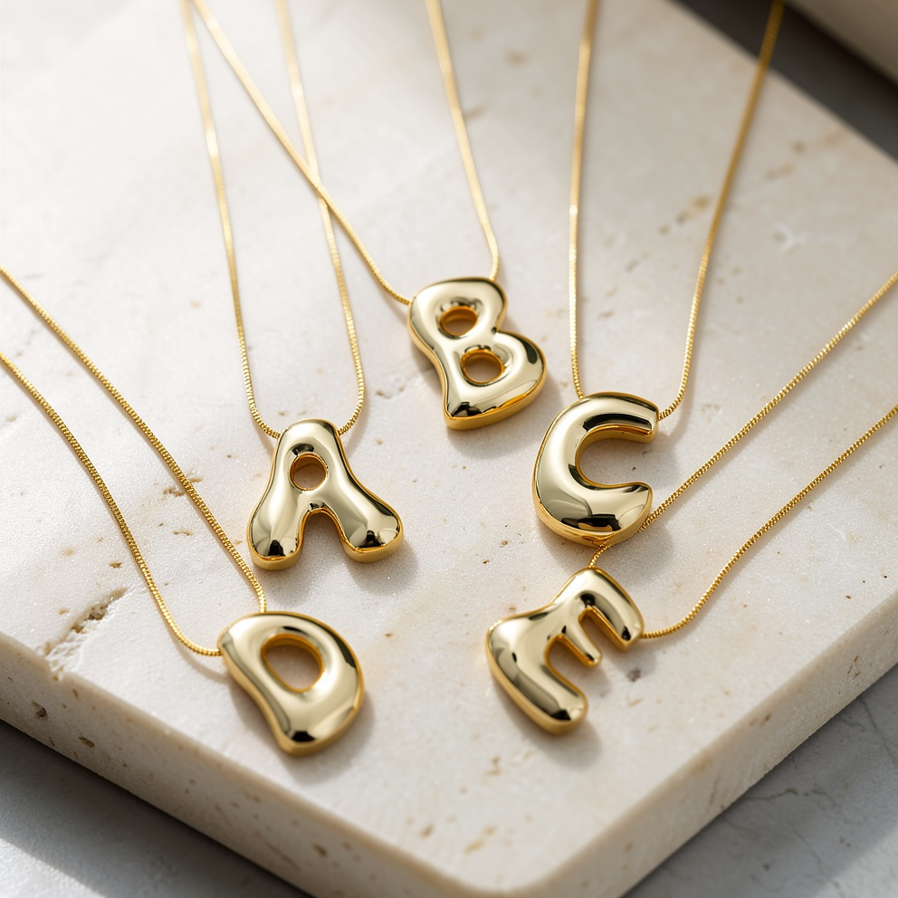 Bubble Initial Necklace | 3D Bubble Letter Necklace in 18K Gold | Balloon Initial Pendant | Gold Letter Necklace | Personalized Jewelry
