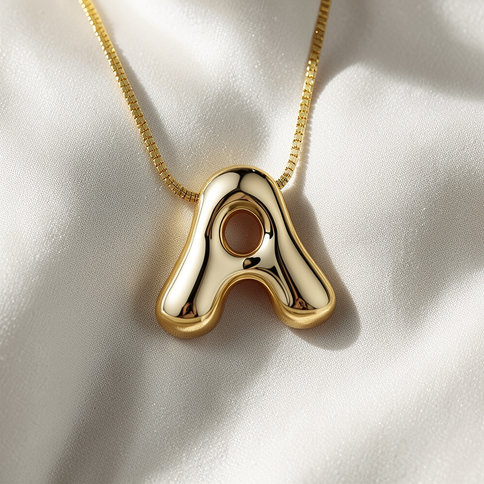 Bubble Initial Necklace | 3D Bubble Letter Necklace in 18K Gold | Balloon Initial Pendant | Gold Letter Necklace | Personalized Jewelry
