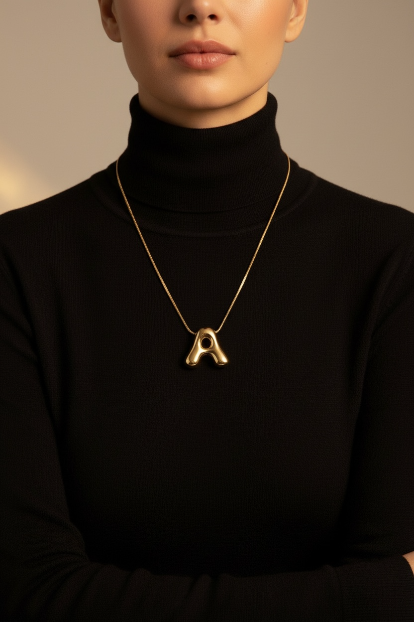 Bubble Initial Necklace | 3D Bubble Letter Necklace in 18K Gold | Balloon Initial Pendant | Gold Letter Necklace | Personalized Jewelry