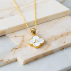 Clover Initial Necklace | Mother of Pearl Letter Necklace in 14K Gold | Waterproof Initial Pendant | Minimalist Personalized Jewelry