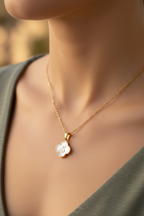 Clover Initial Necklace | Mother of Pearl Letter Necklace in 14K Gold | Waterproof Initial Pendant | Minimalist Personalized Jewelry