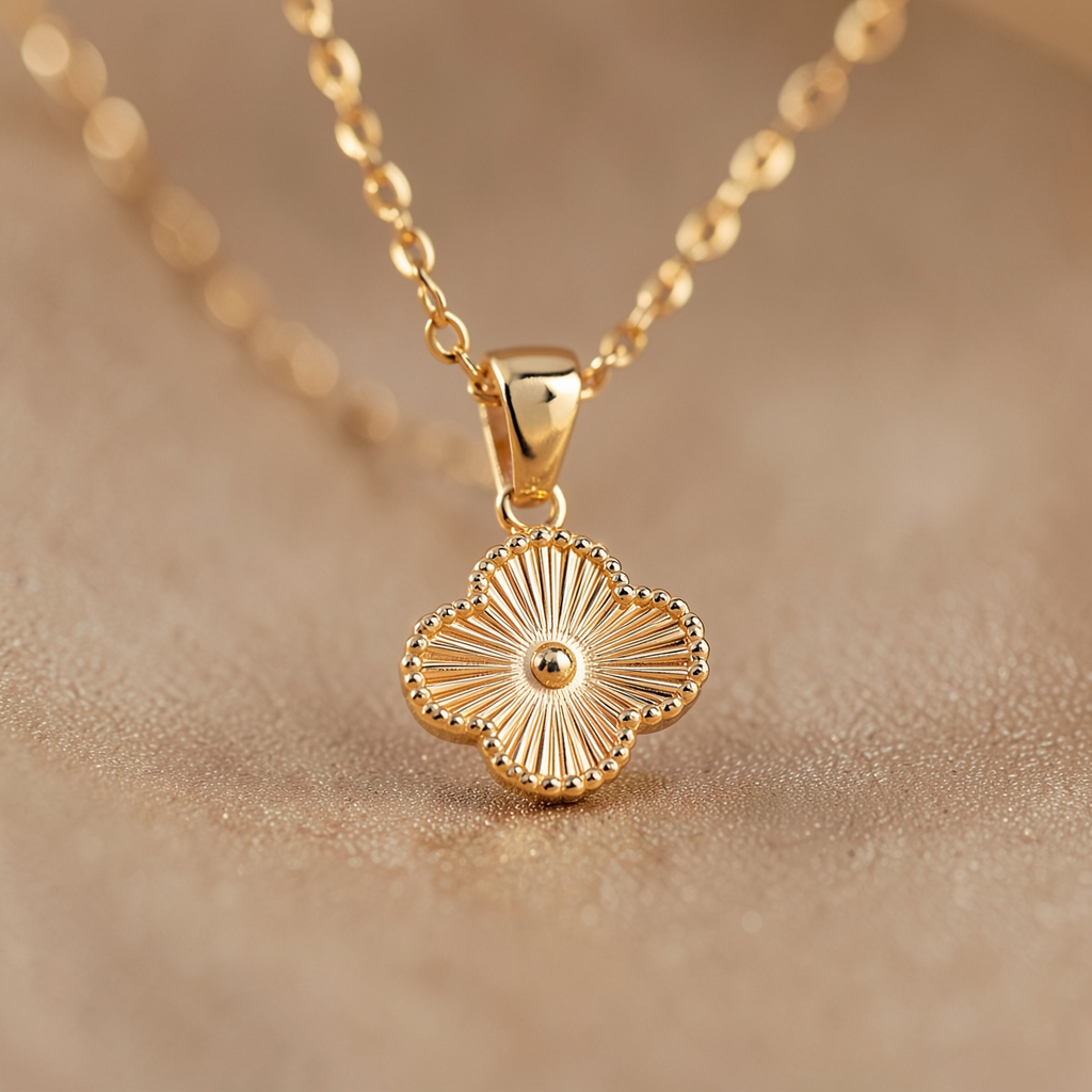 Clover Initial Necklace | Mother of Pearl Letter Necklace in 14K Gold | Waterproof Initial Pendant | Minimalist Personalized Jewelry