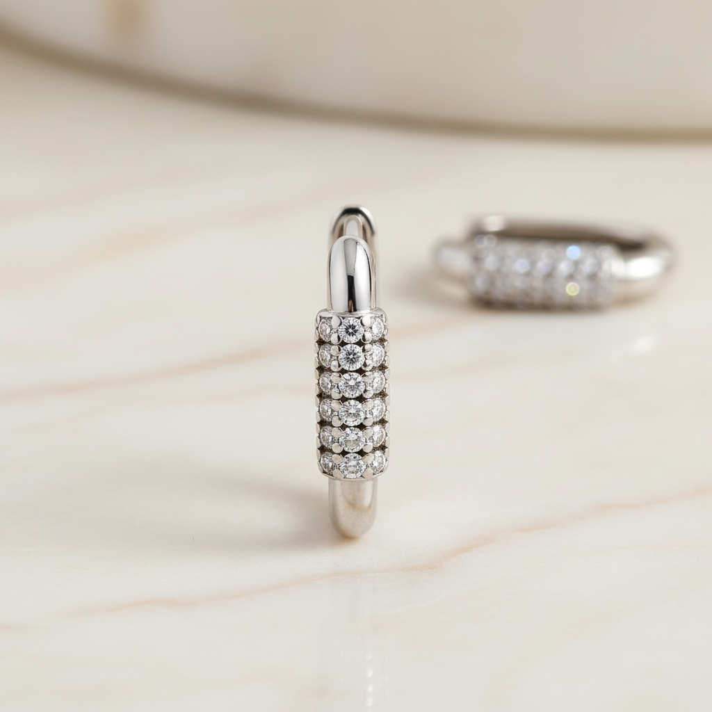 Diamond Huggie Hoop Earrings | Pavé CZ U-Shape Silver Hoops in Sterling Silver | U Link Huggies | Dainty Everyday Earrings