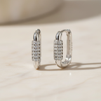 Diamond Huggie Hoop Earrings | Pavé CZ U-Shape Silver Hoops in Sterling Silver | U Link Huggies | Dainty Everyday Earrings
