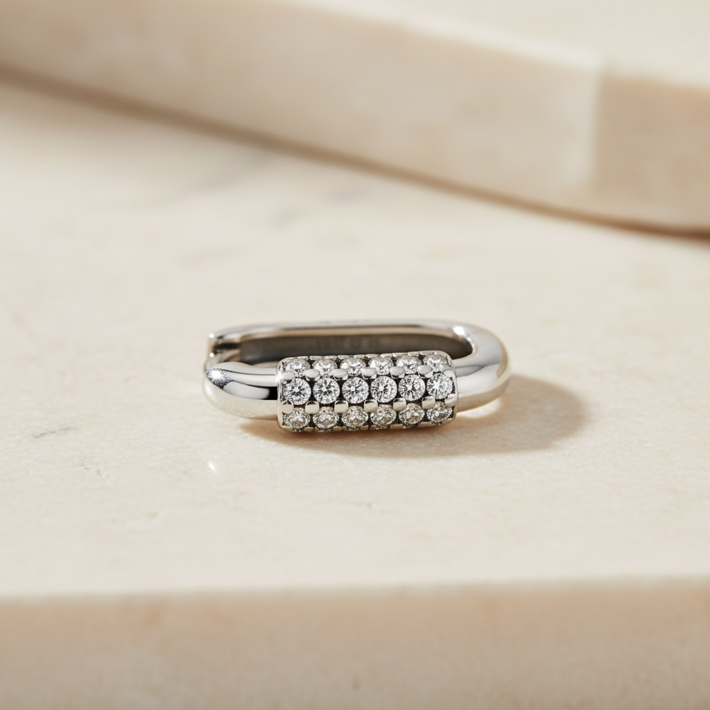 Diamond Huggie Hoop Earrings | Pavé CZ U-Shape Silver Hoops in Sterling Silver | U Link Huggies | Dainty Everyday Earrings