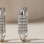 Diamond Huggie Hoop Earrings | Pavé CZ U-Shape Silver Hoops in Sterling Silver | U Link Huggies | Dainty Everyday Earrings