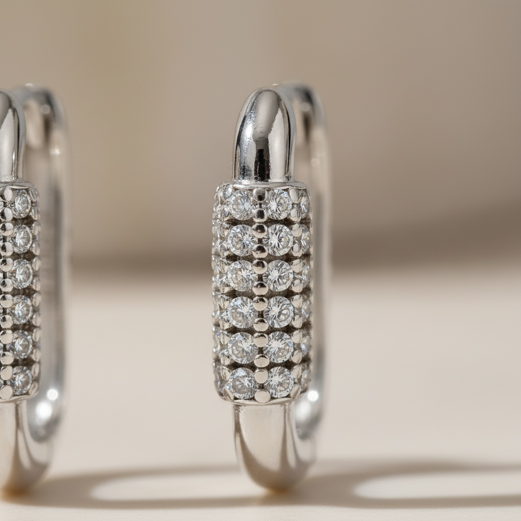 Diamond Huggie Hoop Earrings | Pavé CZ U-Shape Silver Hoops in Sterling Silver | U Link Huggies | Dainty Everyday Earrings