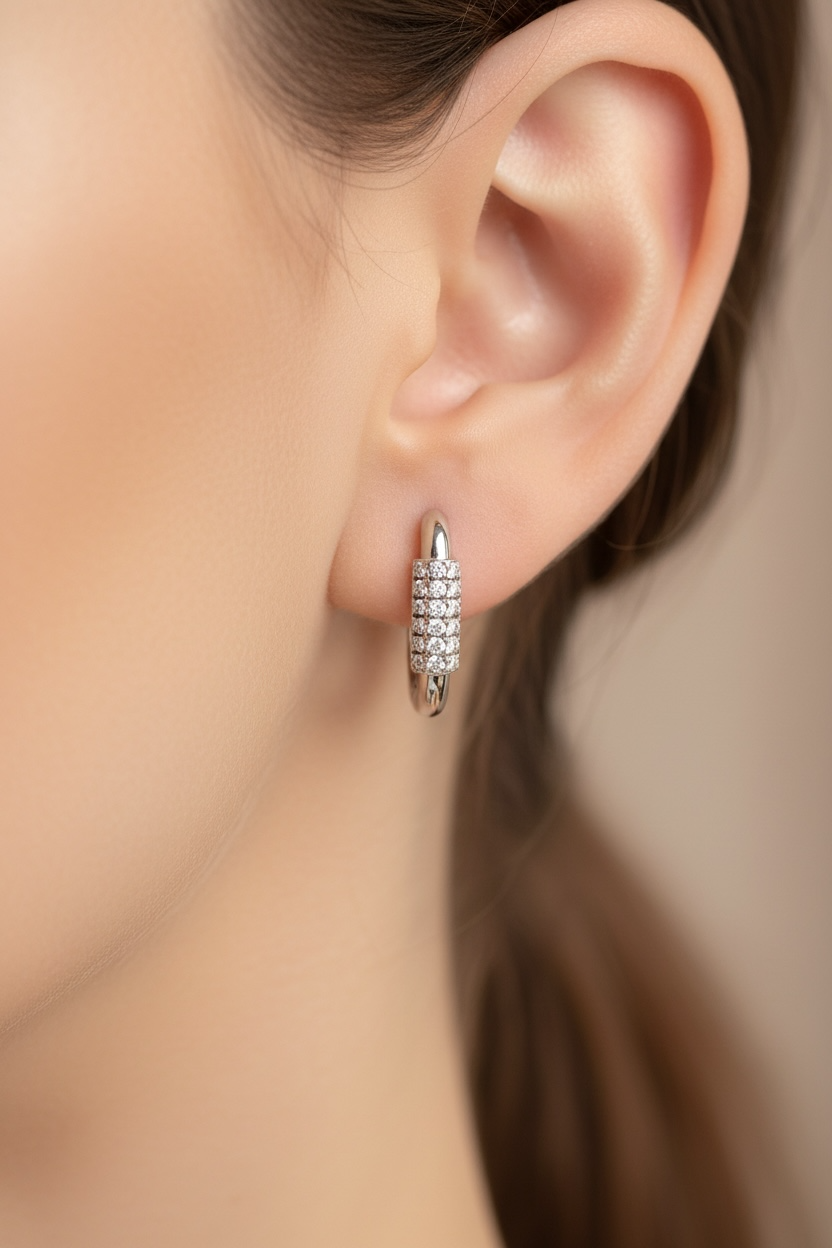 Diamond Huggie Hoop Earrings | Pavé CZ U-Shape Silver Hoops in Sterling Silver | U Link Huggies | Dainty Everyday Earrings