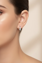 Diamond Huggie Hoop Earrings | Pavé CZ U-Shape Silver Hoops in Sterling Silver | U Link Huggies | Dainty Everyday Earrings