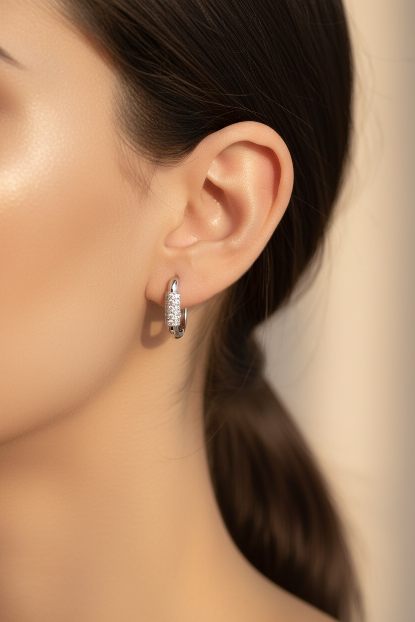 Diamond Huggie Hoop Earrings | Pavé CZ U-Shape Silver Hoops in Sterling Silver | U Link Huggies | Dainty Everyday Earrings